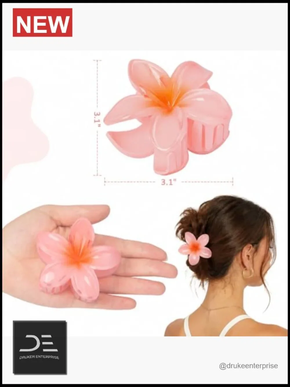 6 Flower Hair Claw Clips, Hawaiian Tropical Floral Clips for Women, Strong Hold